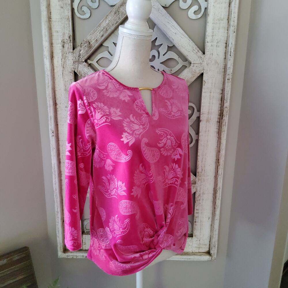 Ruby Rd Pink Velour Paisley Knot Front Top Soft Girl Y2K Chic PXL PS Small
